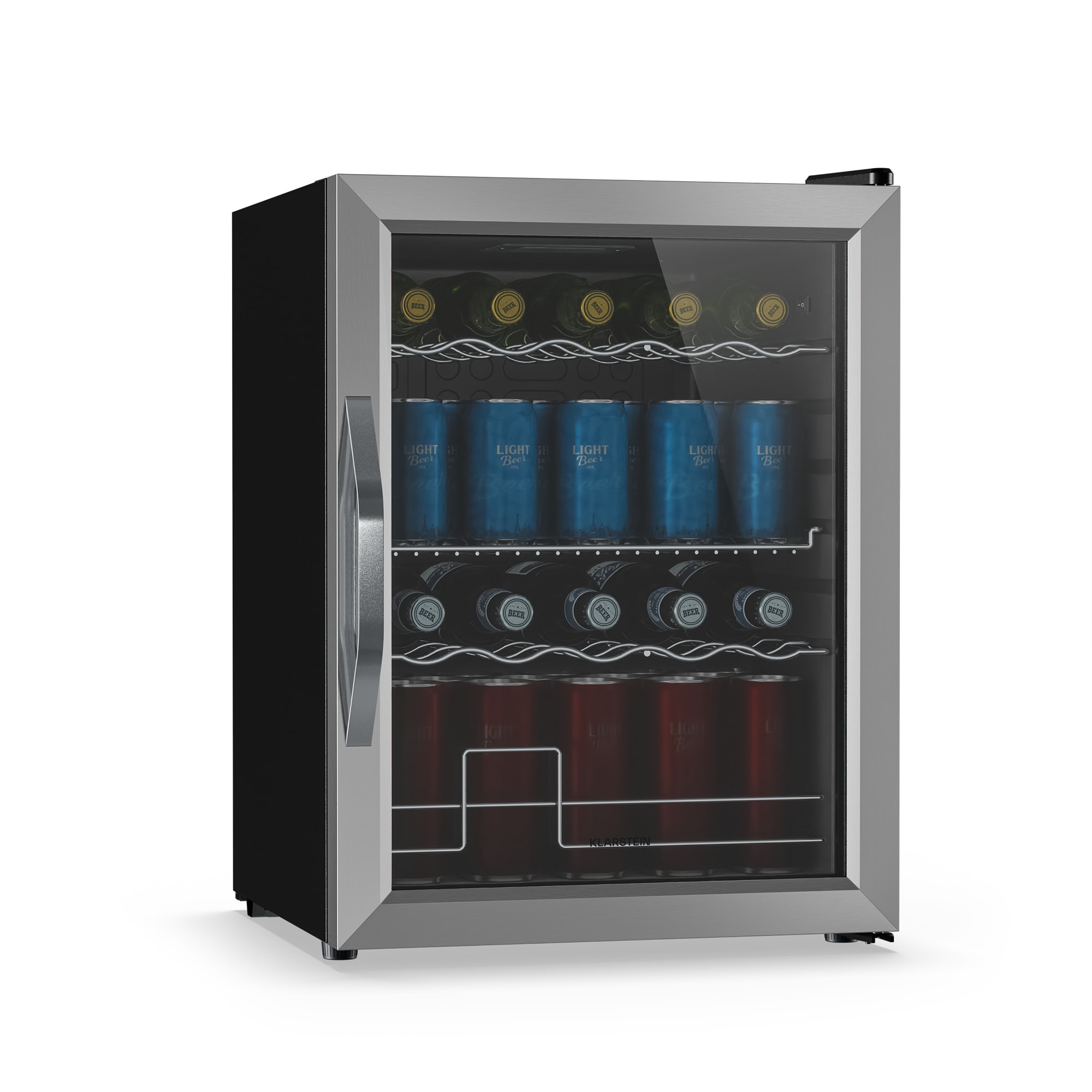 Levně Chladnička na nápoje Beersafe se zrcadlovými skleněnými dveřmi | 64 x 48 cm | Vnitřní LED osvětlení | Stříbrno-černá
