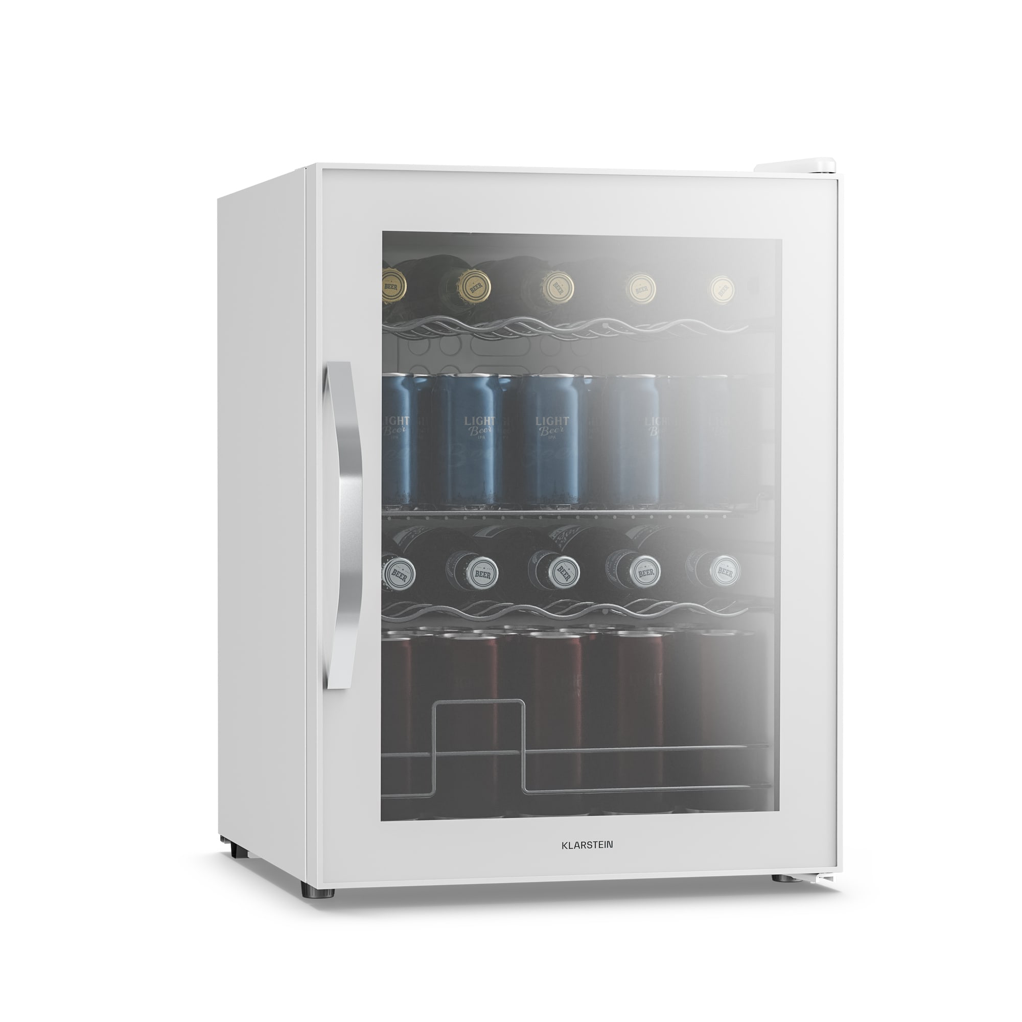 Levně Chladnička na nápoje Beersafe se zrcadlovými skleněnými dveřmi | 64 x 48 cm | 85 W | 60 litrů | Bílá