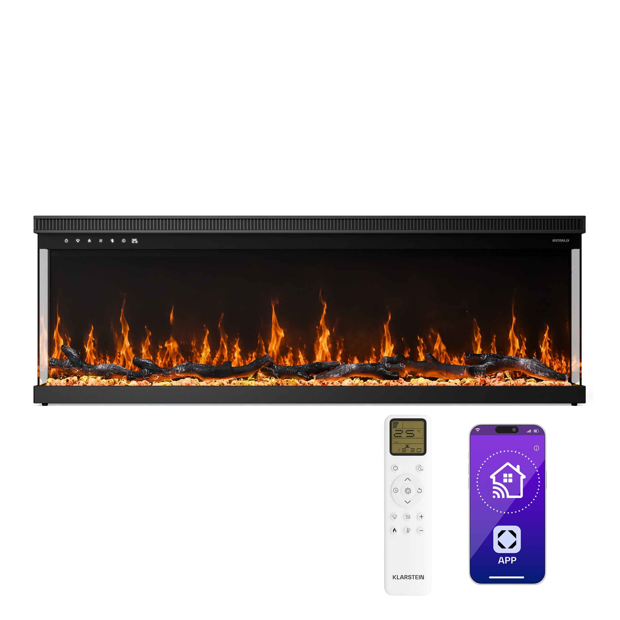 Klarstein Șemineu electric de perete EchoFlame Smart | 127 cm | 1800 W | 2 moduri de încălzire | 12 culori | Negru