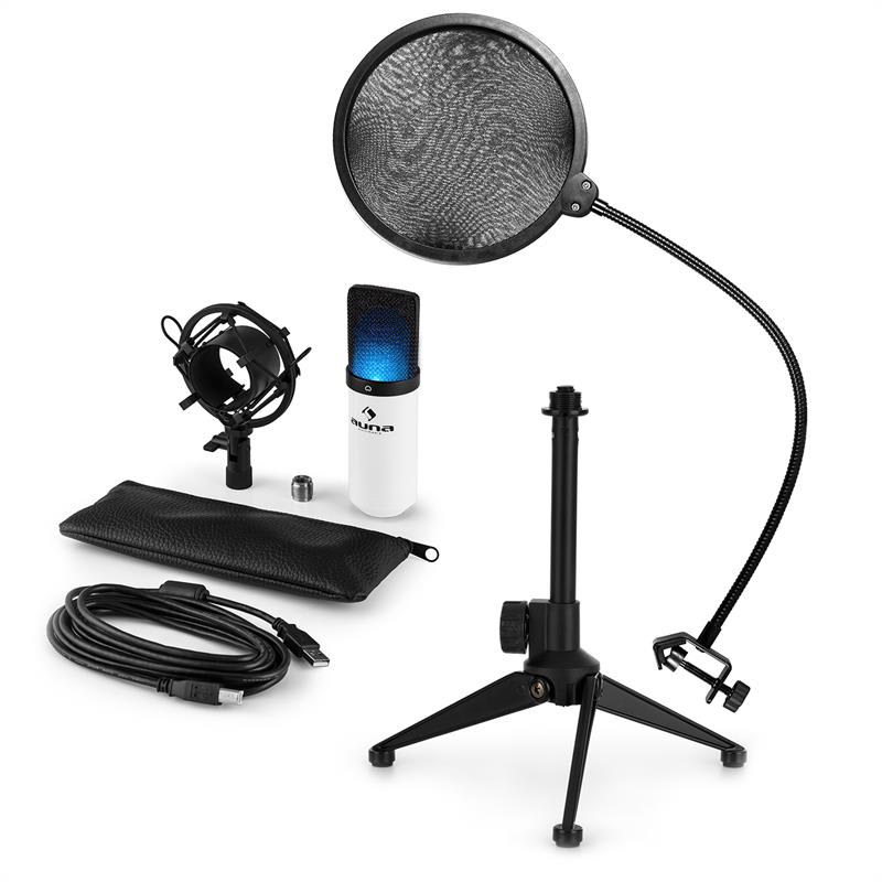 MIC-900WH-LED USB Mikrofonset V2 | 3-teiliges Mikrofon-Set mit Tisch-Stativ
