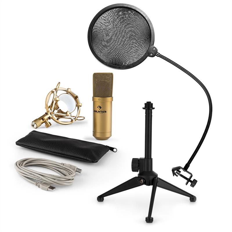 MIC-900G-LED USB Mikrofonset V2 | 3-teiliges Mikrofon-Set mit Tisch-Stativ