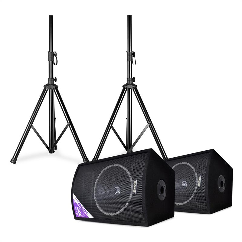 SL12 Discoboxen-Paar mit Stativen 12" Woofer 200W / 300Wmax