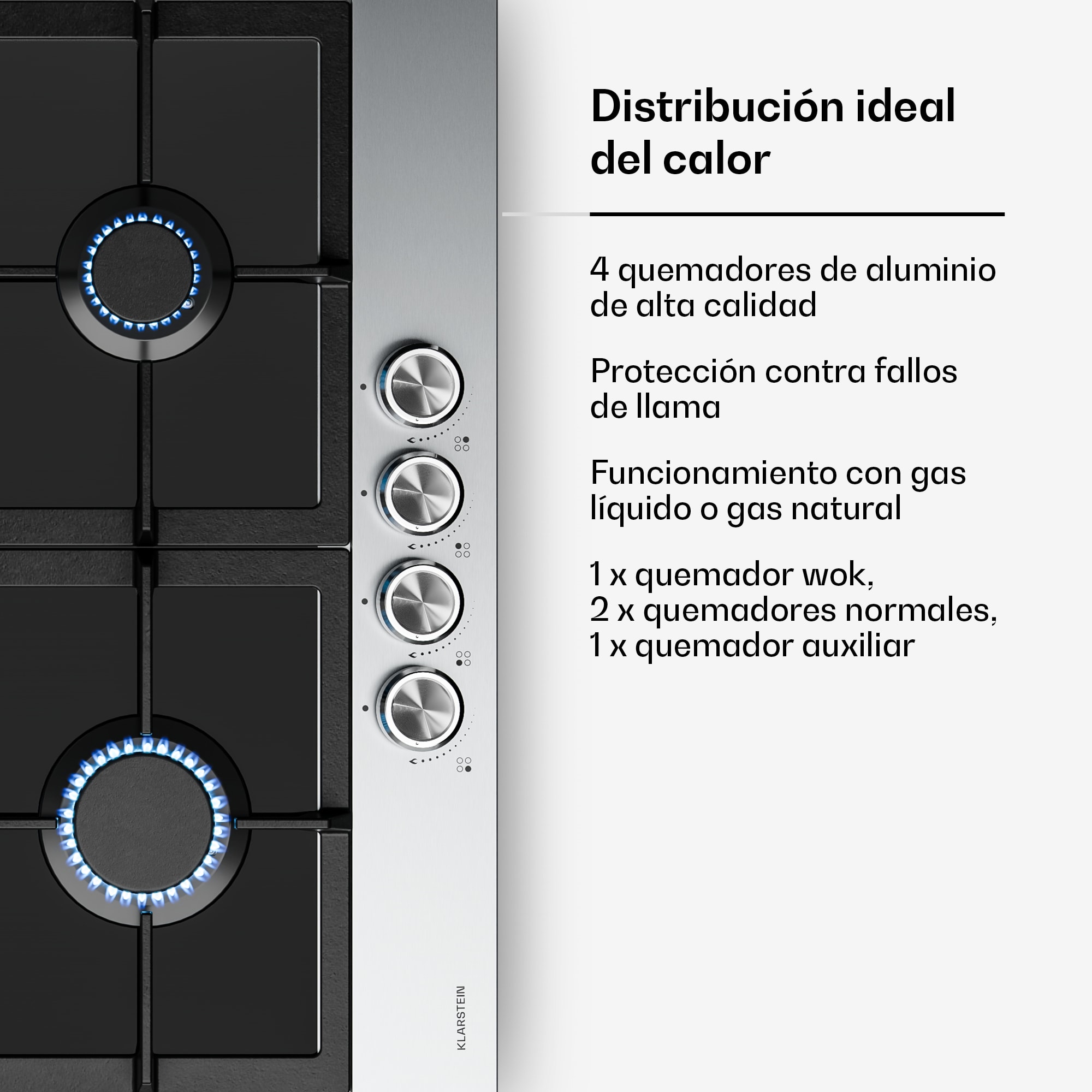 Klarstein Verosteel placa de gas + campana extractora Verosteel | Acero inoxidable | 60 cm