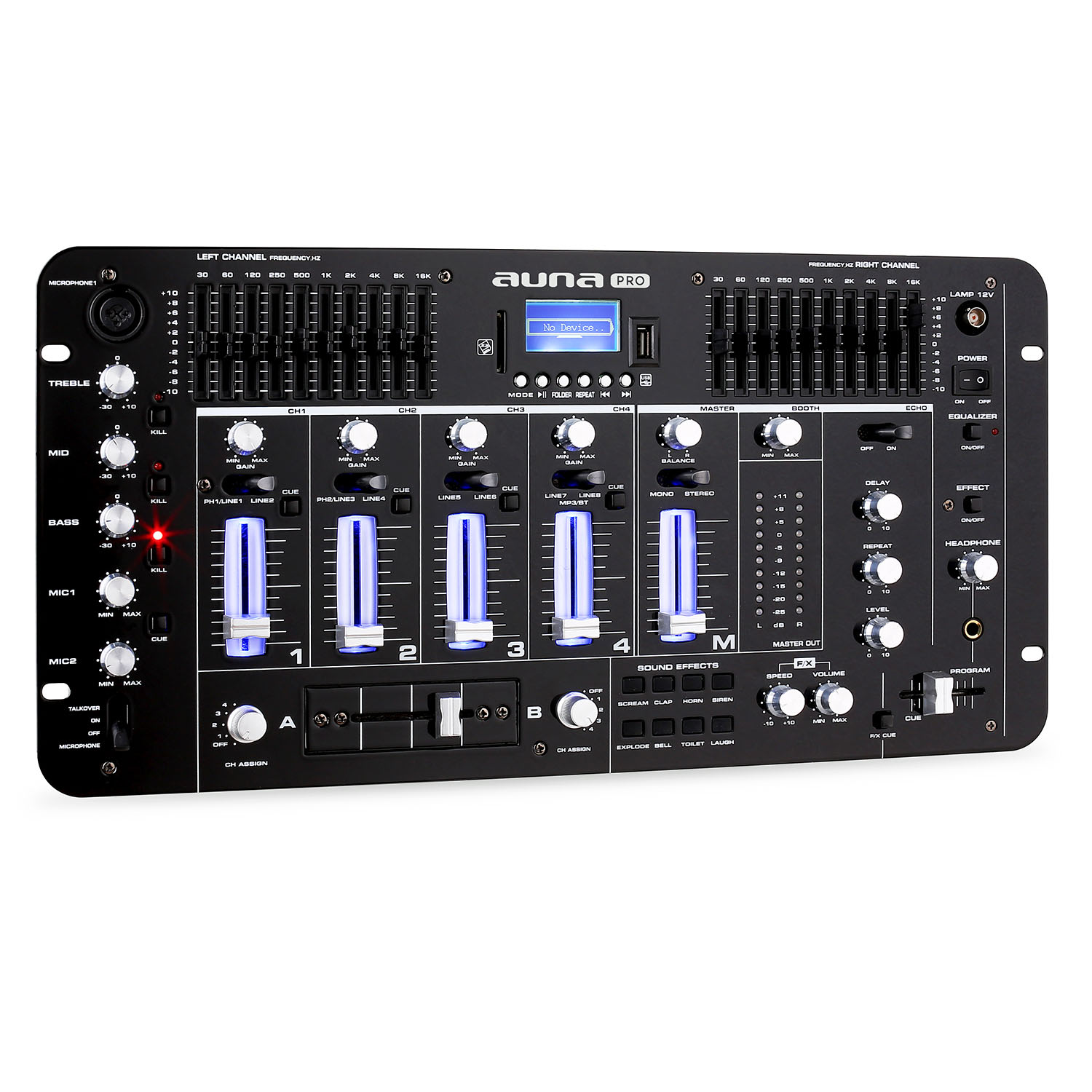 Auna pro kemistry 3 b, 4-kanálový dj mixážny pult, bluetooth, usb, sd, phono, čierny