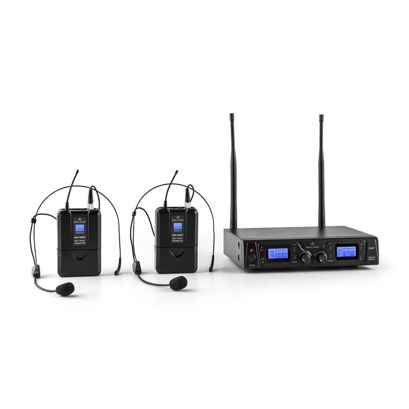 E-shop Malone Duett Pro V2, 2-kanálový UHF bezdrôtový mikrofónový set, dosah 50 m