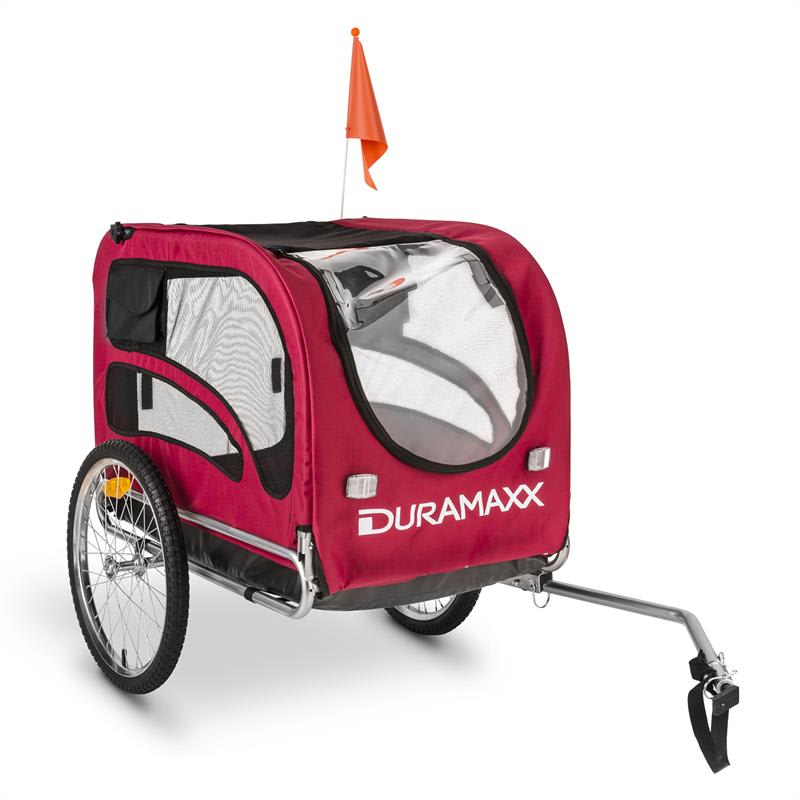 Duramaxx king rex, príves na bicykel pre psov, 250 l, 40 kg, oceľové rúry, červený