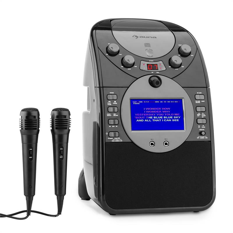 Auna screenstar karaoke rendszer, kamera, cd, usb, sd, mp3, 2 mikrofon, fekete