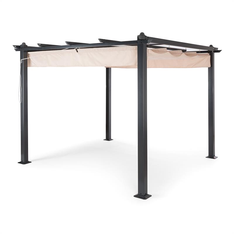 E-shop Blumfeldt Pantheon, pergola, prístrešok, 3 x 3 m, hliník, strieška proti slnku, polyester, béžová