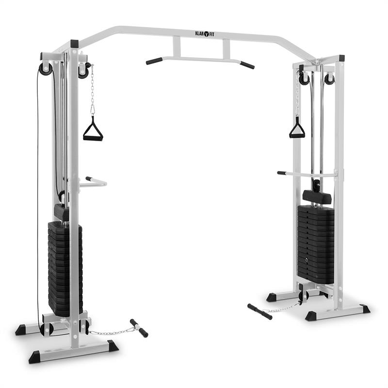 KLARFIT Cablefit, posilovací věž, přemostění, 2 x 77 kg, se 2 kladkami, ocel, stříbrná