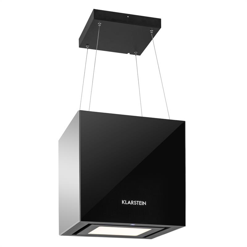 Klarstein KRONLEUCHTER, 600M³ / H, ČERNÝ, STROPNÍ ODSAVAČ PAR, ZÁVĚSNÝ, LED, SKLO, zrcadlící se strany