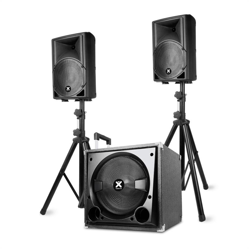 Vonyx vx800bt 2.1 aktív hangfal készlet, 800 w, 12" subwoofer, 2x8'' hangszóró, bt, usb, sd