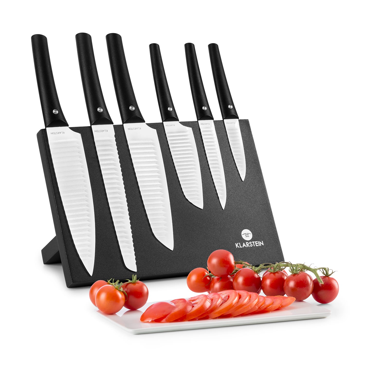 Klarstein KISSAKI SET DE CUTITE FORMAT DIN 7 PIESE, STATIV MAGNETIC, ACOPERIRE NON STICK, LAME ONDULATE, ALB