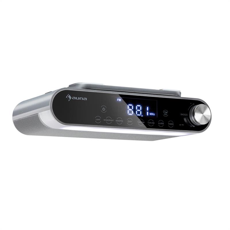 E-shop Auna KR-130, kuchynské rádio, bluetooth, hands-free, FM, LED svetlá, strieborné