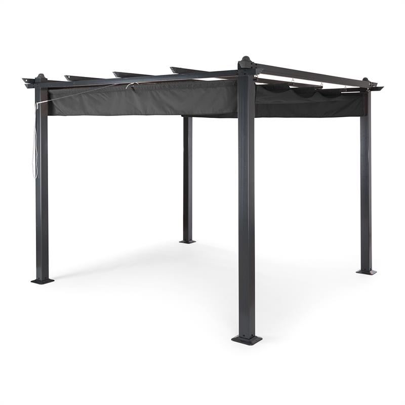 E-shop Blumfeldt Pantheon, pergola, prístrešok, 3 x 3 m, hliník, strieška proti slnku, polyester, sivá