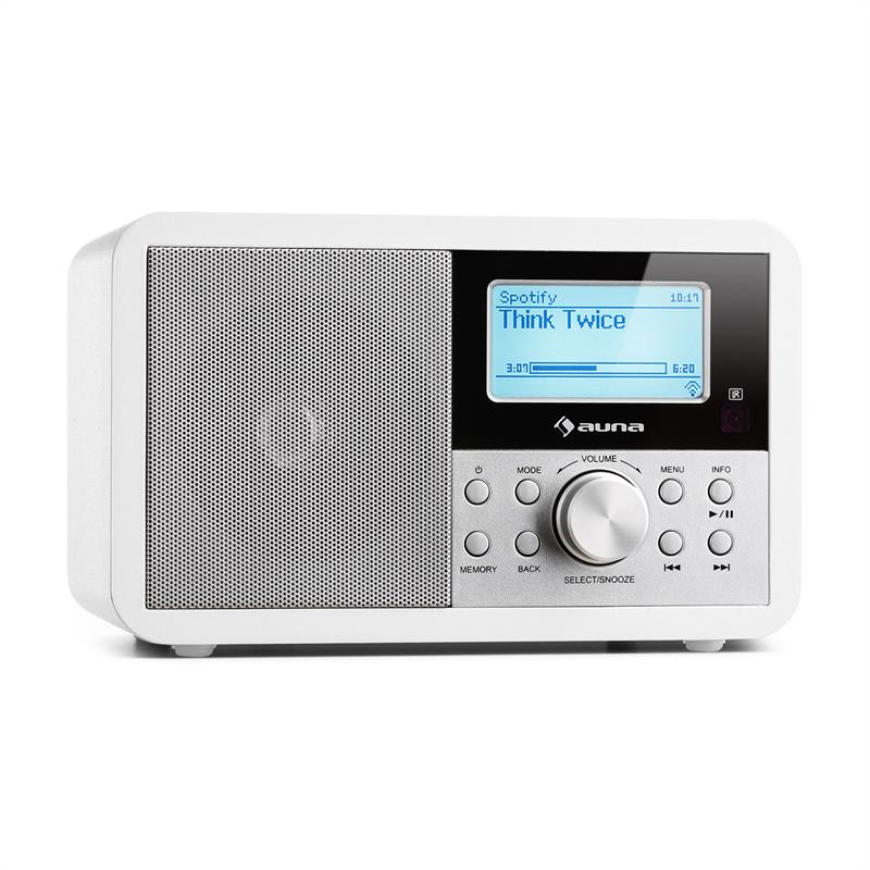 Auna Worldwide Mini, internetové rádio, WLAN, síťový přehrávač, USB, MP3, AUX, FM tuner, bílá barva