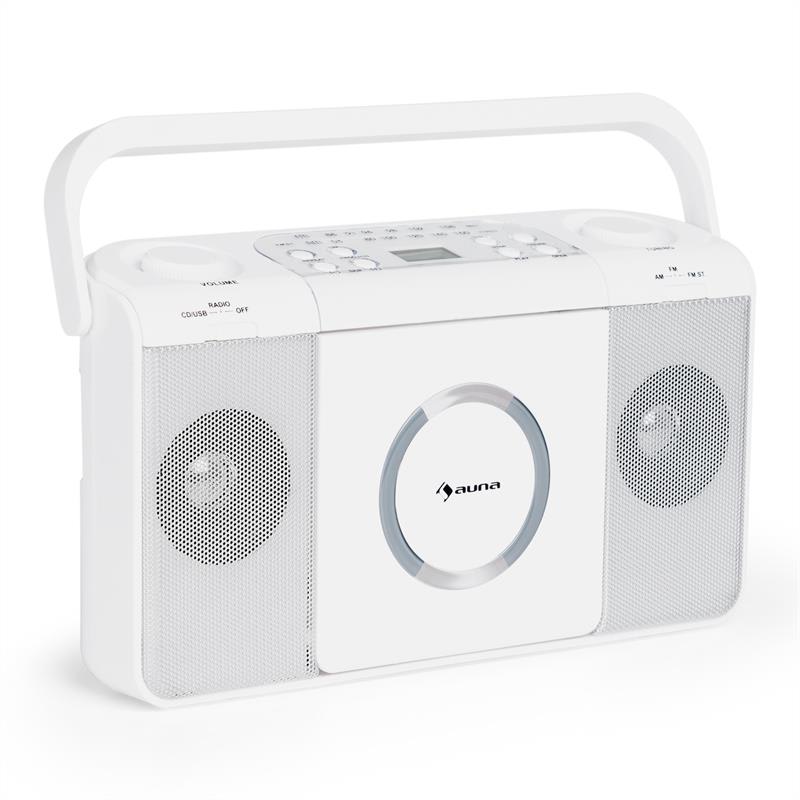 Auna BOOMTOWN USB, boombox, cd player, radio fm, mp3, radio portabil, alb