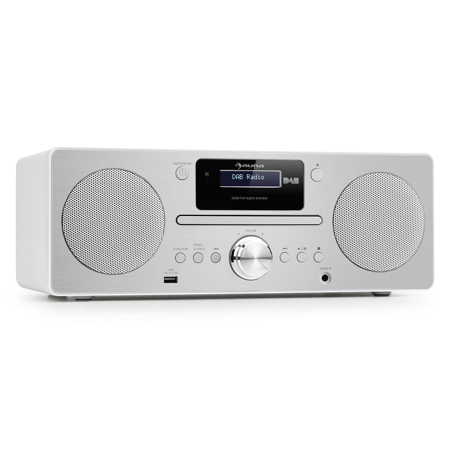 Auna Harvard mikro zenei rendszer, DAB/DAB+, FM tuner, CD-lejátszó, USB töltő, fehér