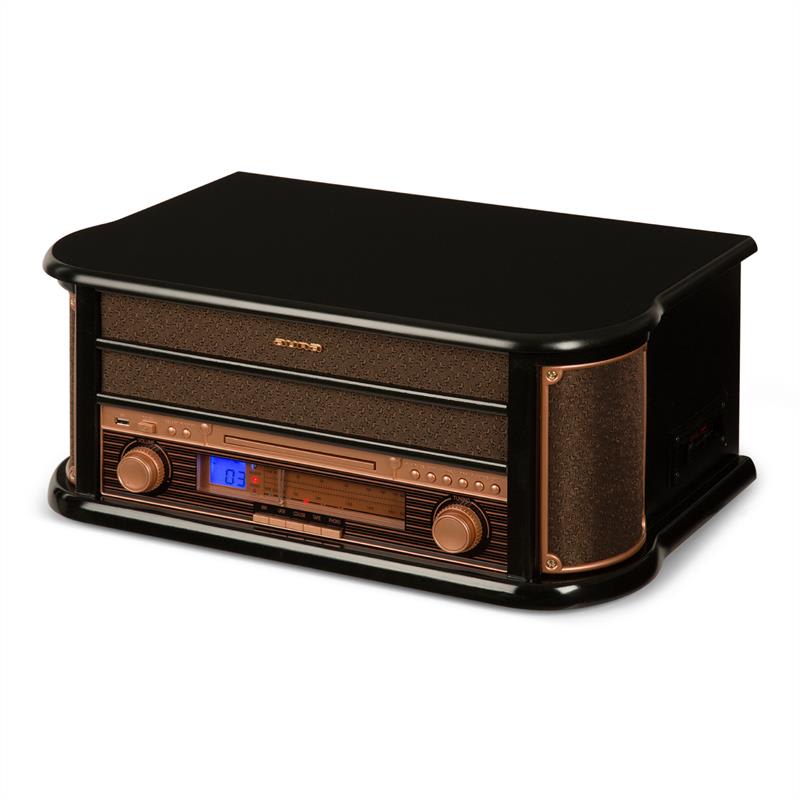 Auna belle epoque 1908, retro stereo systém, gramofón, rádio, usb, cd, mp3, mikrosystém