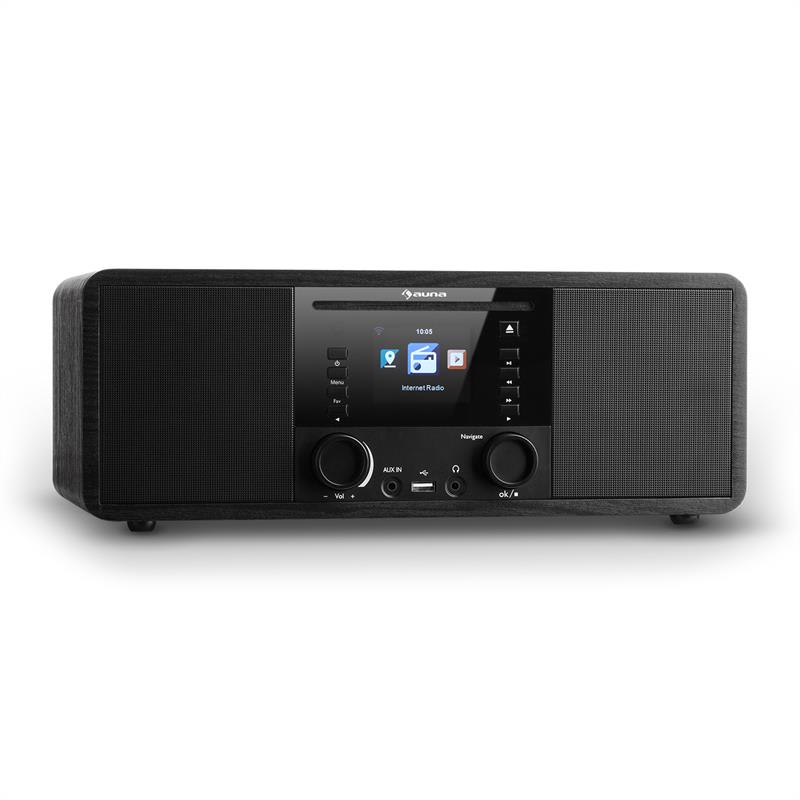 Auna IR-190, internetové rádio, CD přehrávač, WiFi, UPnP, USB, dálkový ovladač, černá barva