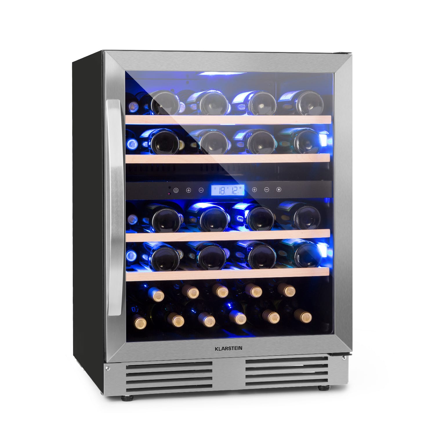 E-shop Klarstein Vinovilla Duo43, dvojzónová vinotéka, 129 l, 43 fliaš, 3-farebné LED osvetlenie, sklenené dvere