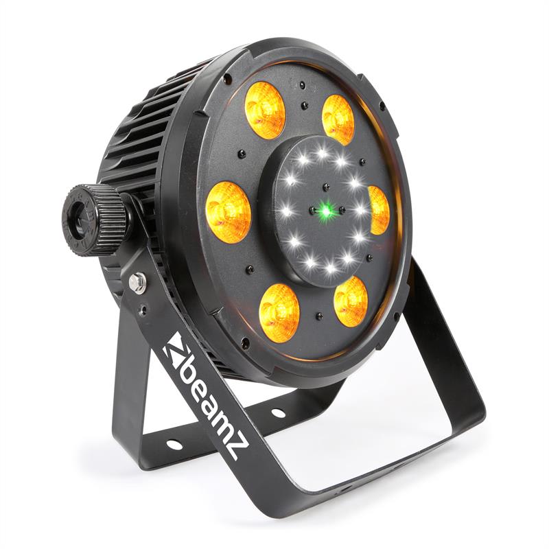 Beamz BX100 PAR LED reflektor, 6x 6W 4-v-1-RGBW-LEDiek, 12x Strobe-LEDiek, RG-Laser