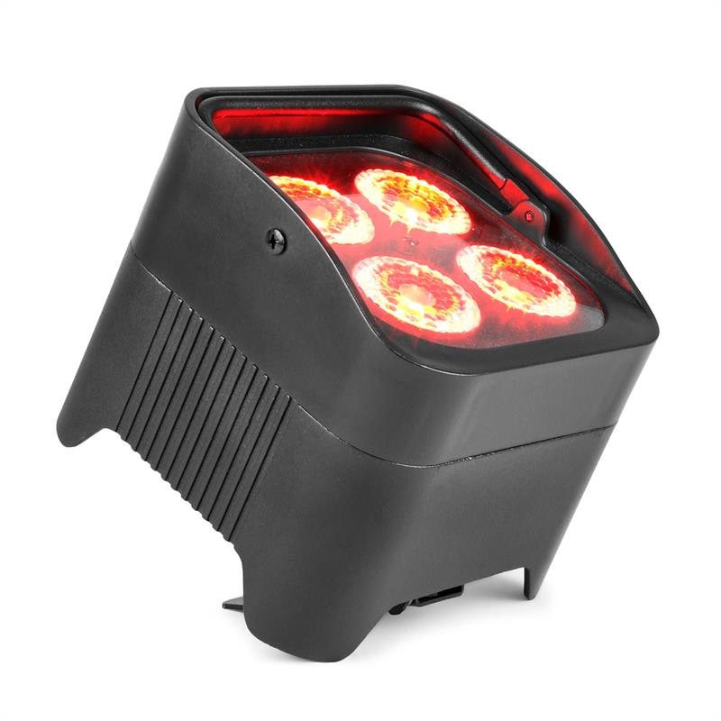 Beamz BBP94 Uplight PAR, 4 x 10 W, 6v1 LED diód, RGBAW-UV, 48 W, 12,6 V/7,8 Ah, akumulátor, čierny