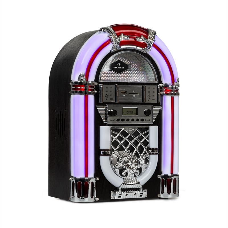 Auna Arizona, jukebox, BT, FM rádio, USB, SD, MP3, CD přehrávač, černý