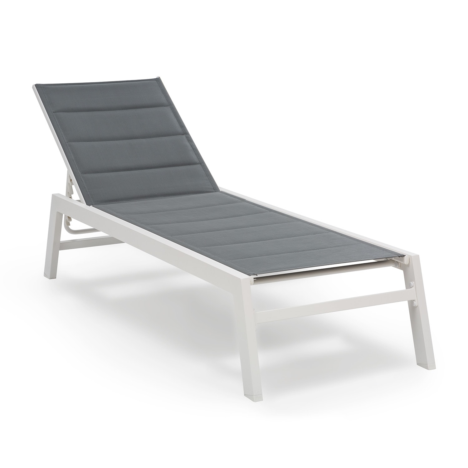 E-shop Blumfeldt Renazzo Lounge, záhradné lehátko, 70/30 PVC/PE, hliník, 6 úrovní, biele/sivé