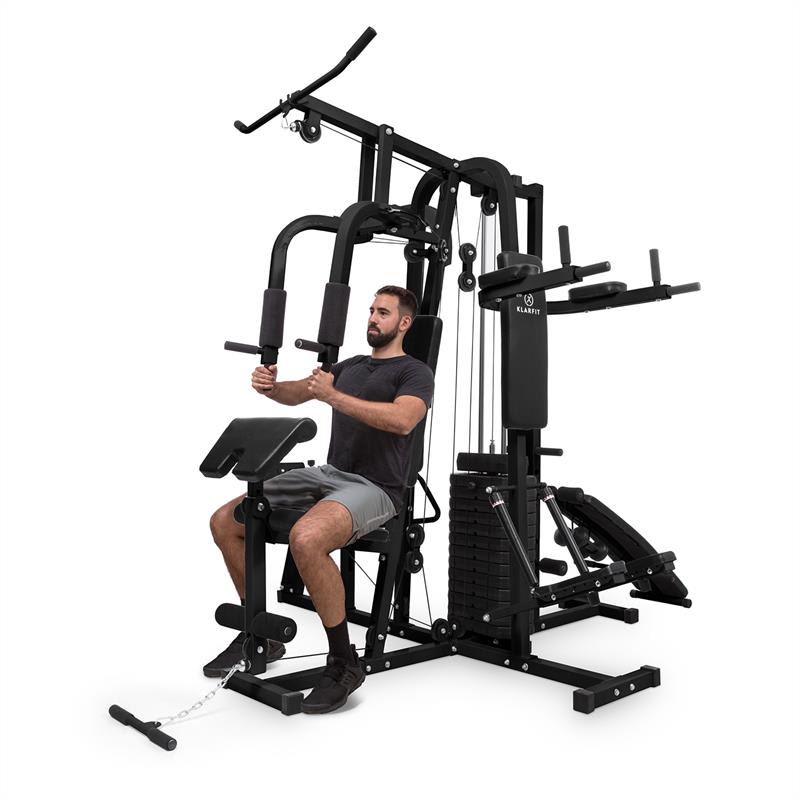 KLARFIT Ultimate Gym 9000, stație de fitness, 7 locuri, până la 150 kg, oțel QR, negru