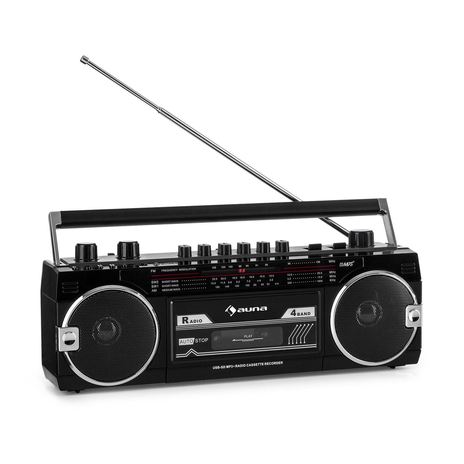 E-shop Auna Duke MKII, magnetofón, rádio, BT, USB, SD slot, teleskopická anténa, čierny