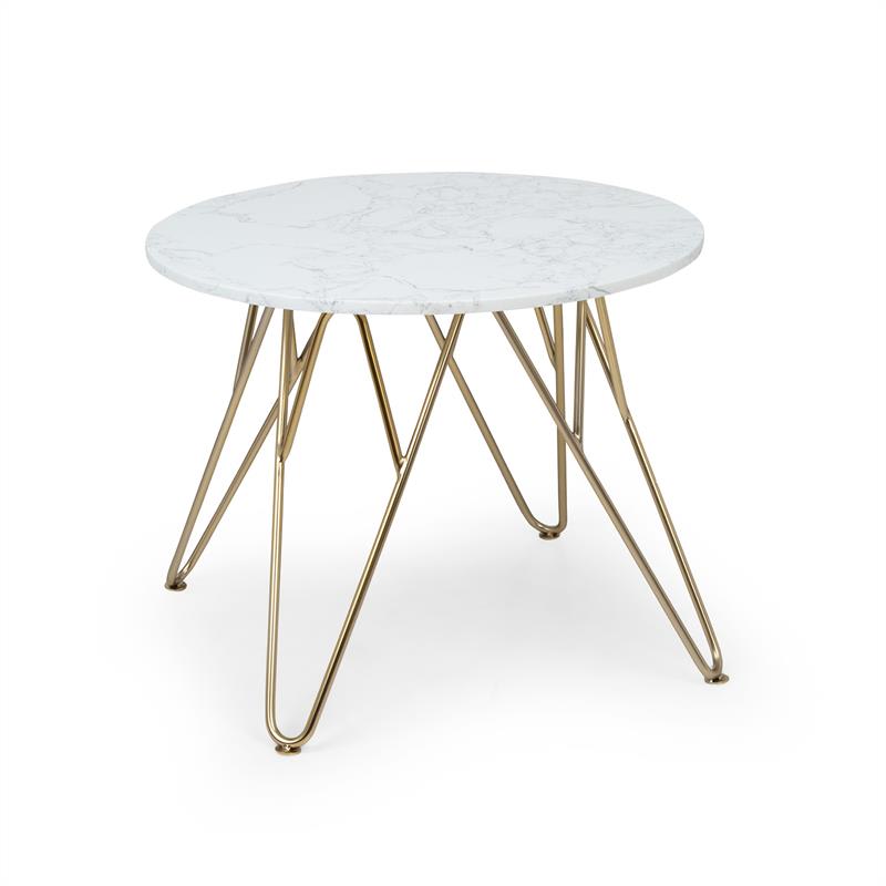 E-shop Besoa Round Pearl, konferenčný stolík, 55 x 45 cm (Ø x V), mramorový vzhľad, zlatý/biely