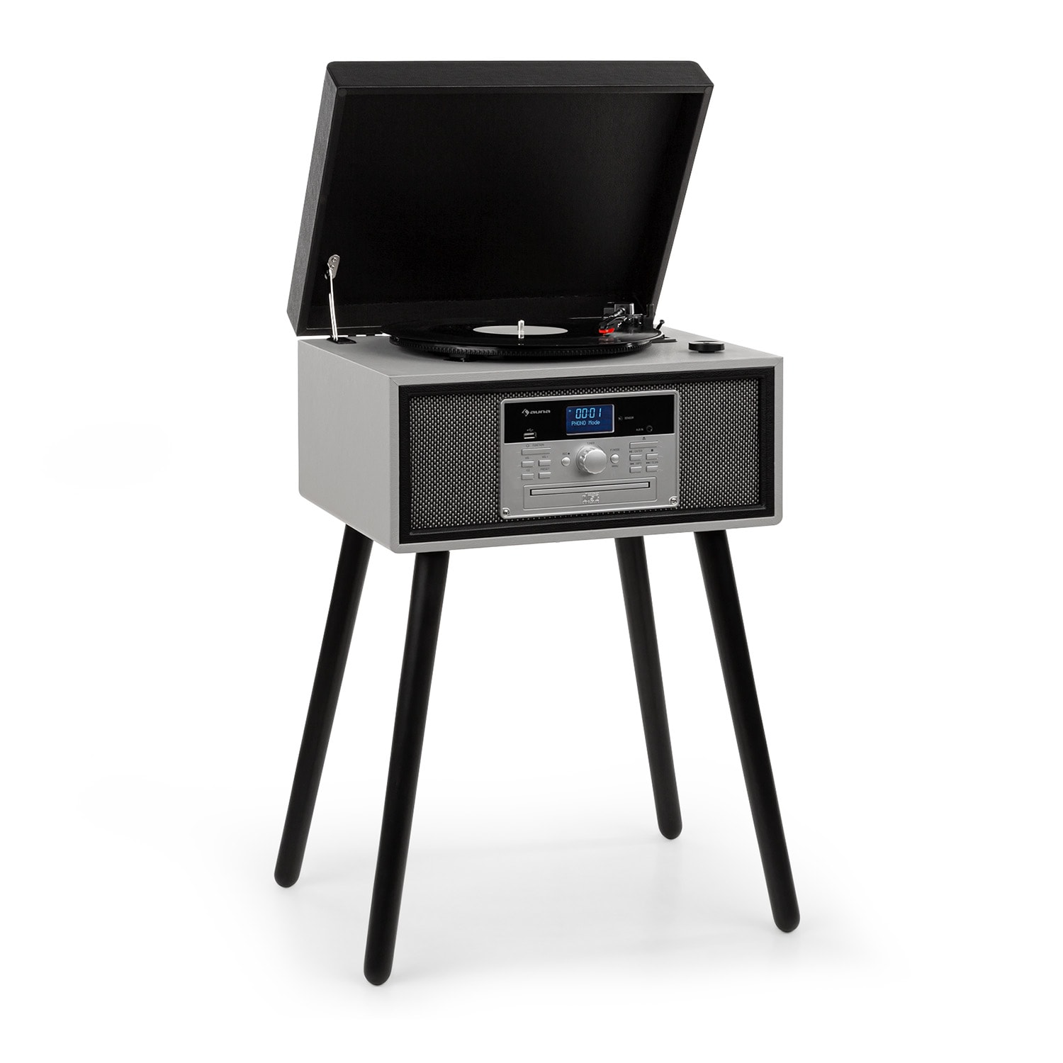 Auna Mary Ann, gramofon, 33/45/78 otáček / min, CD, DAB +, UKW, BT, USB, černo / šedý
