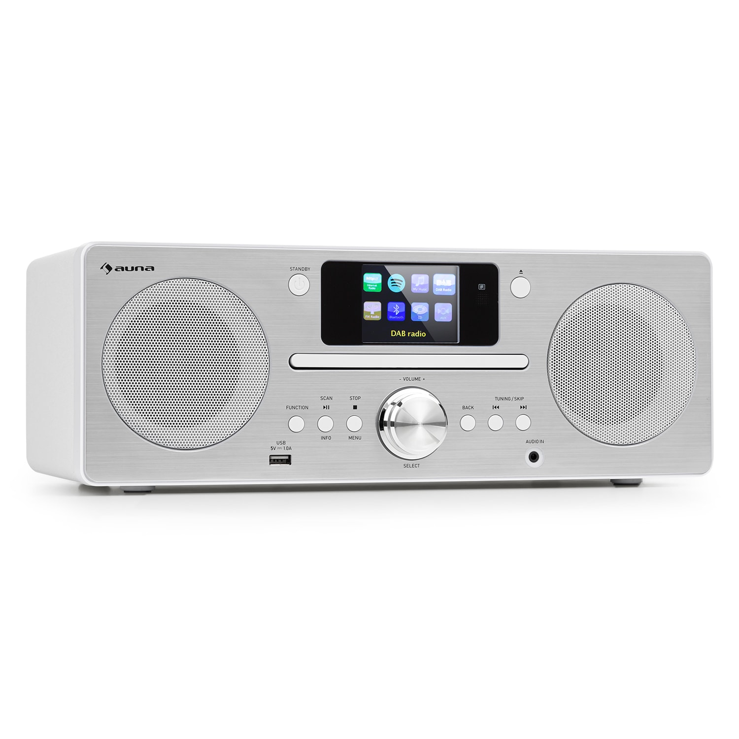 Auna Harvard, sistem de sunet compact, internet / DAB + și UKW-radio, CD-player, bluetooth, alb