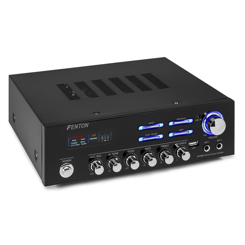 Fenton AV120BT, sztereó HiFi erősítő, 120 W RMS, (2 x 60 W 8 Ohm-ra), BT/USB/AUX