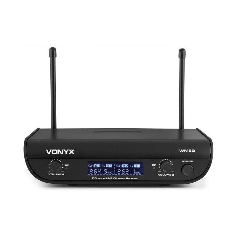 Vonyx WM82C Digital, 2-kanálový systém UHF bezdrátových mikrofonů, headset z ruční mikrofon, 50 m, kufr