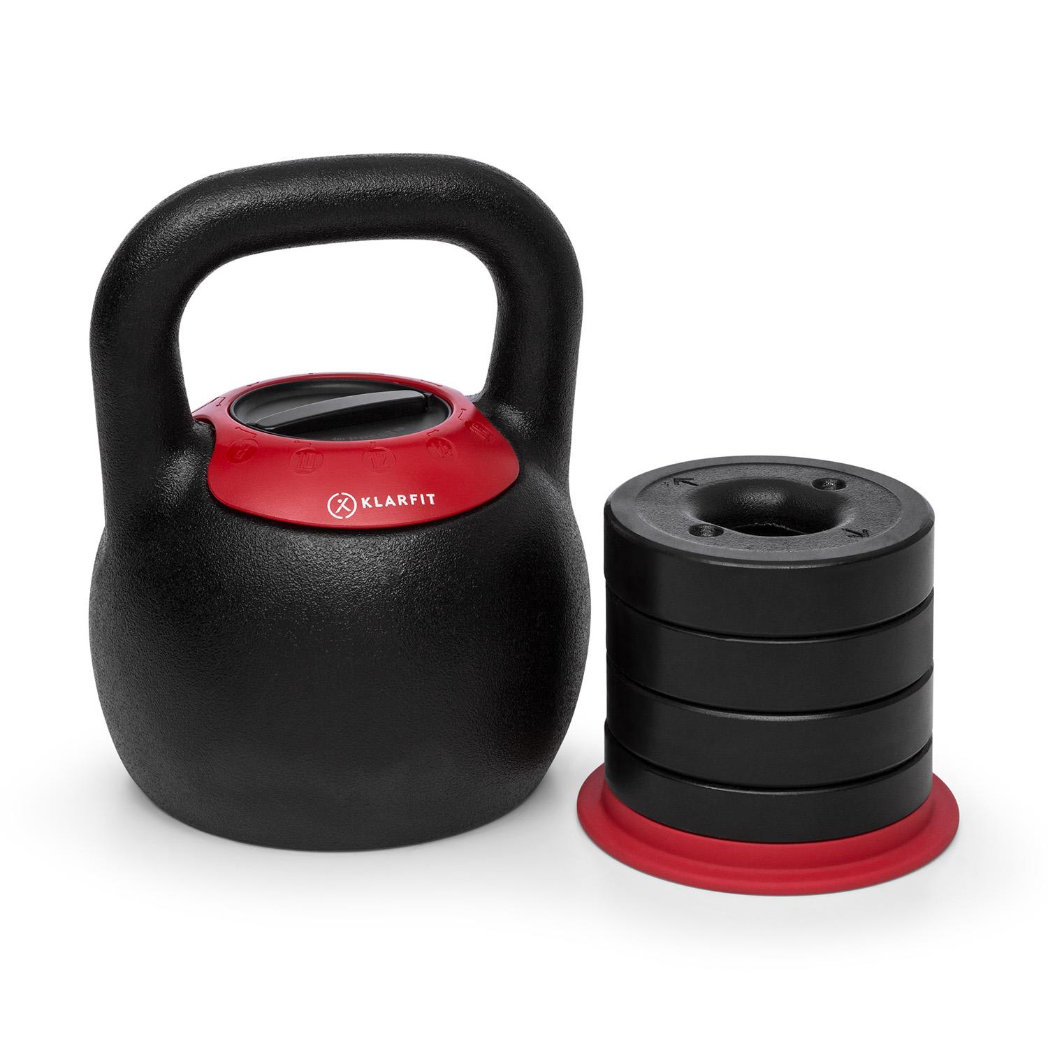 E-shop KLARFIT Adjustabell, nastaviteľný kettlebell, hmotnosť: 8/10/12/14/16 kg, čierny/červený