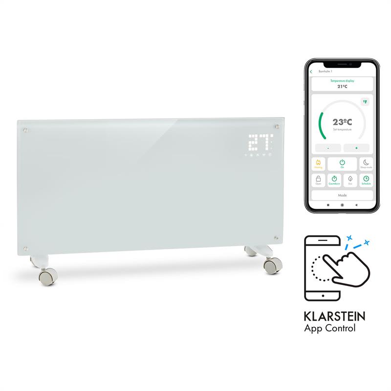 Klarstein Bornholm Smart, konvekciós hősugárzó, 2000 W, WiFi, LED kijelző, IP24, fehér