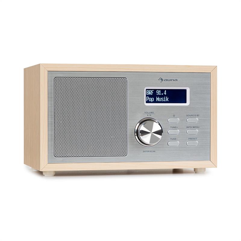 Auna Ambient DAB +/FM, rádio, BT 5.0, AUX vstup, LCD displej, budík, časovač, dřevěný vzhled, bílé