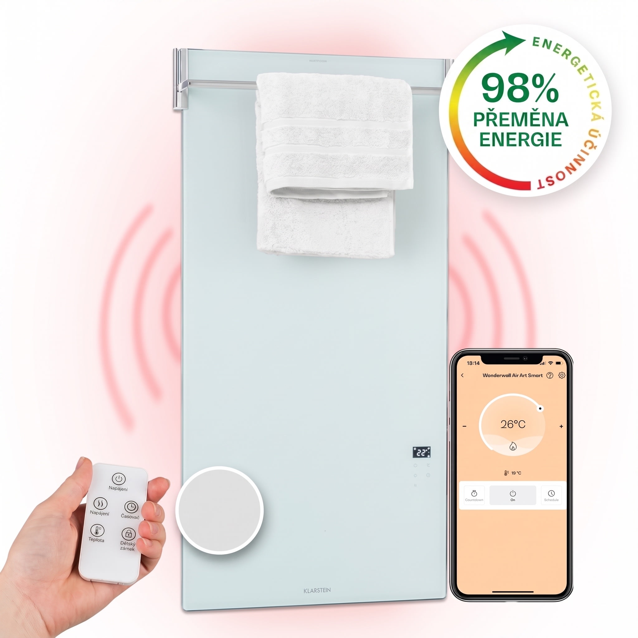Fotografie produktu: Klarstein Hot Spot Crystal Spotless Smart, infračervený ohřívač, 750 W, aplikace, bílý