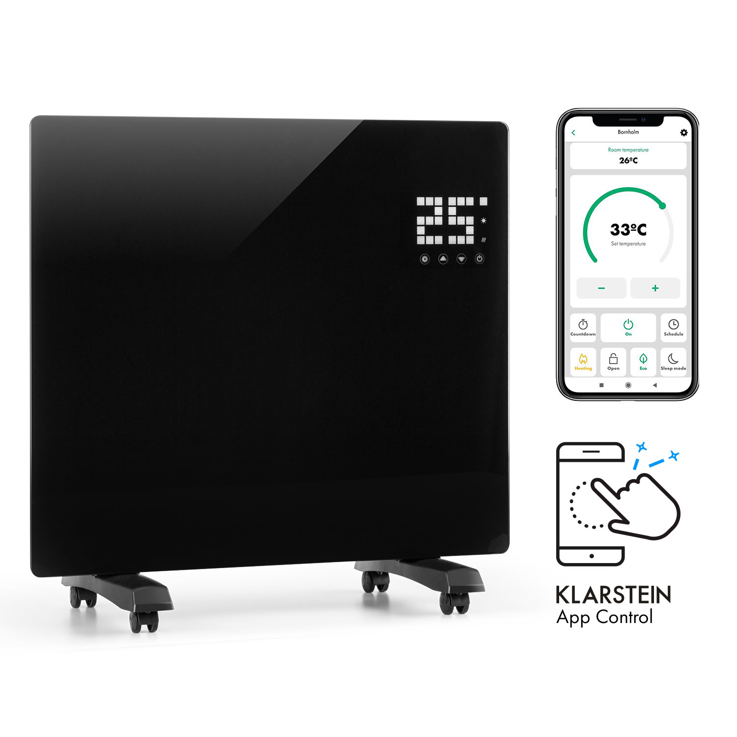 Klarstein bornholm single smart, konvektor, 1000 w, vezérlés applikáción keresztül, fekete