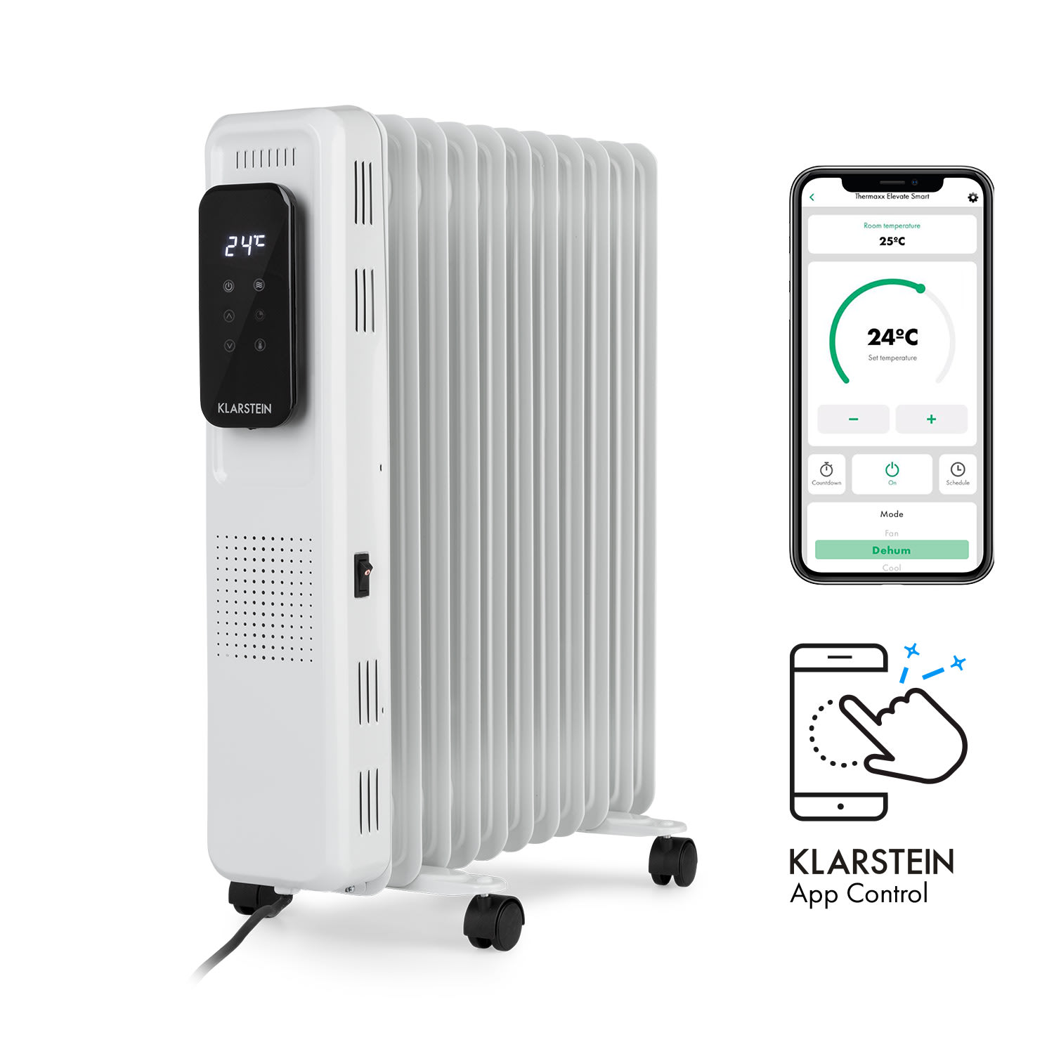 Klarstein Thermaxx Elevate Smart, olajradiátor, 2720 W, 7 – 35 °C, 24 órás időzítő, fehér