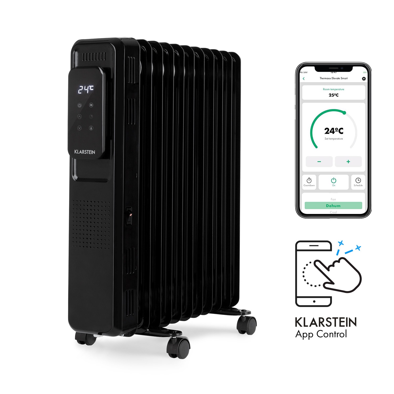 Klarstein Thermaxx Elevate Smart, olajradiátor, 2720 W, 7 – 35 °C, 24 órás időzítő, fekete