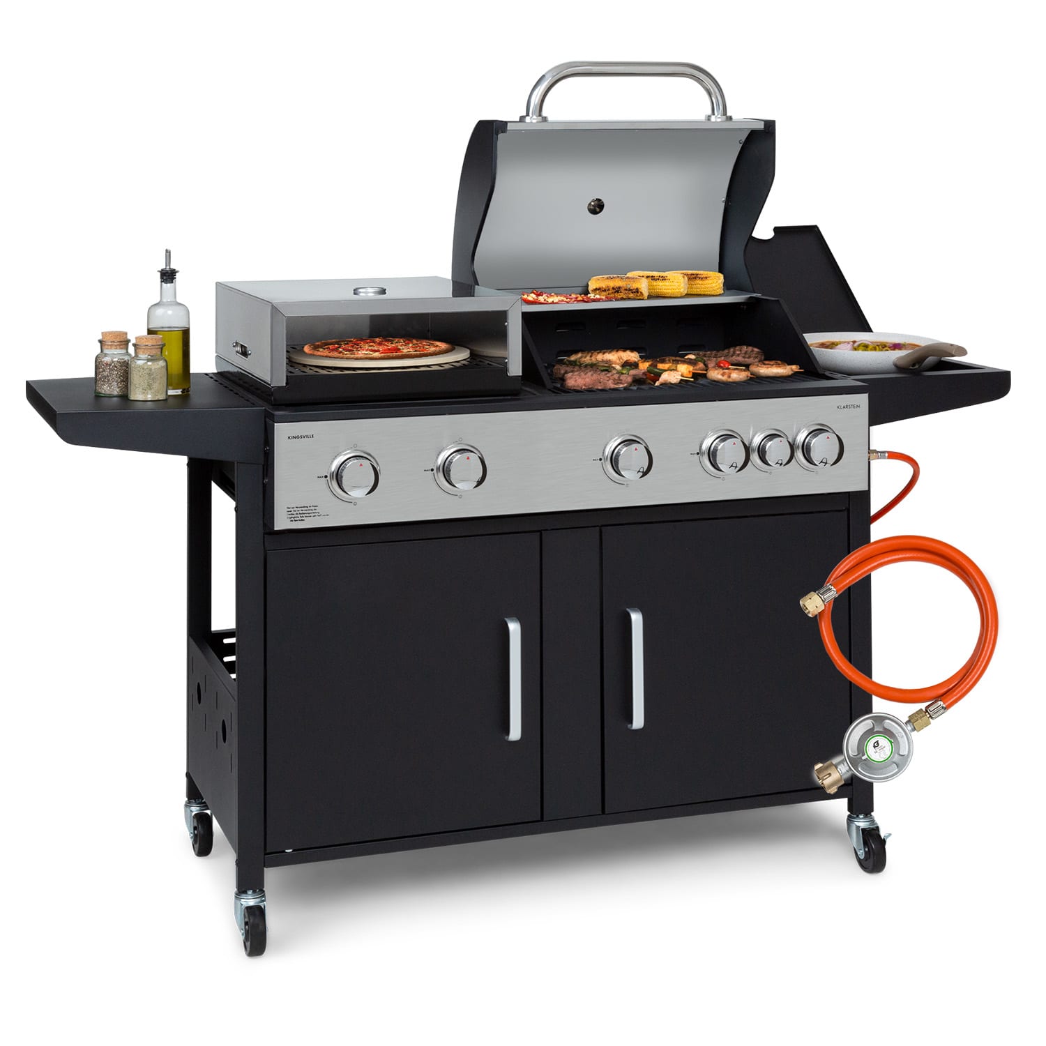 Klarstein kingsville xl, kombinált grill, gáz, pizzasütő, 20,5 kw, 5 + 1 égő