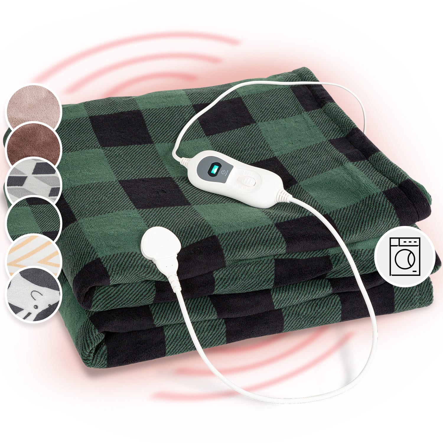 Klarstein Dr. Watson XXL, melegítő takaró, 120 W, 200 x 180 cm, coral fleece, szürke, kockás