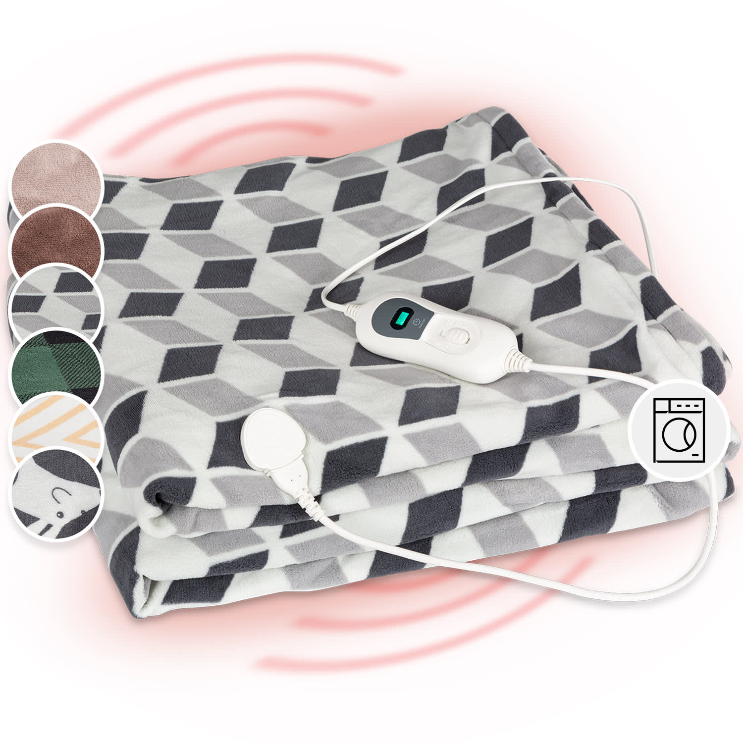 Klarstein Dr. Watson XXL, melegítő takaró, 120 W, 200 x 180 cm, coral fleece, zöld, kockás