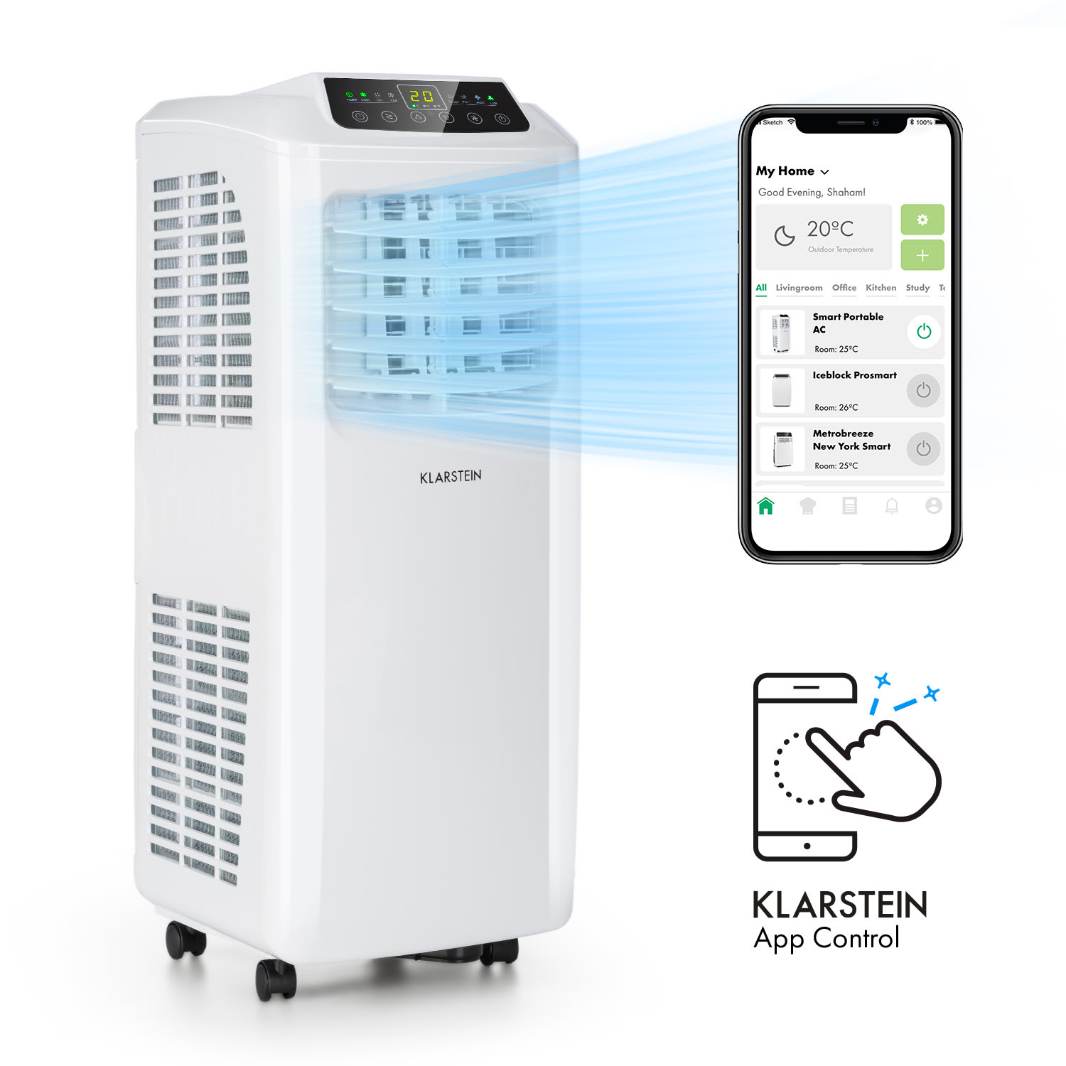 Levně Klarstein Pure Blizzard Smart 7k, mobilní klimatizace, 7000 BTU/2,1 kW, energetická třída A, dálkový ovladač