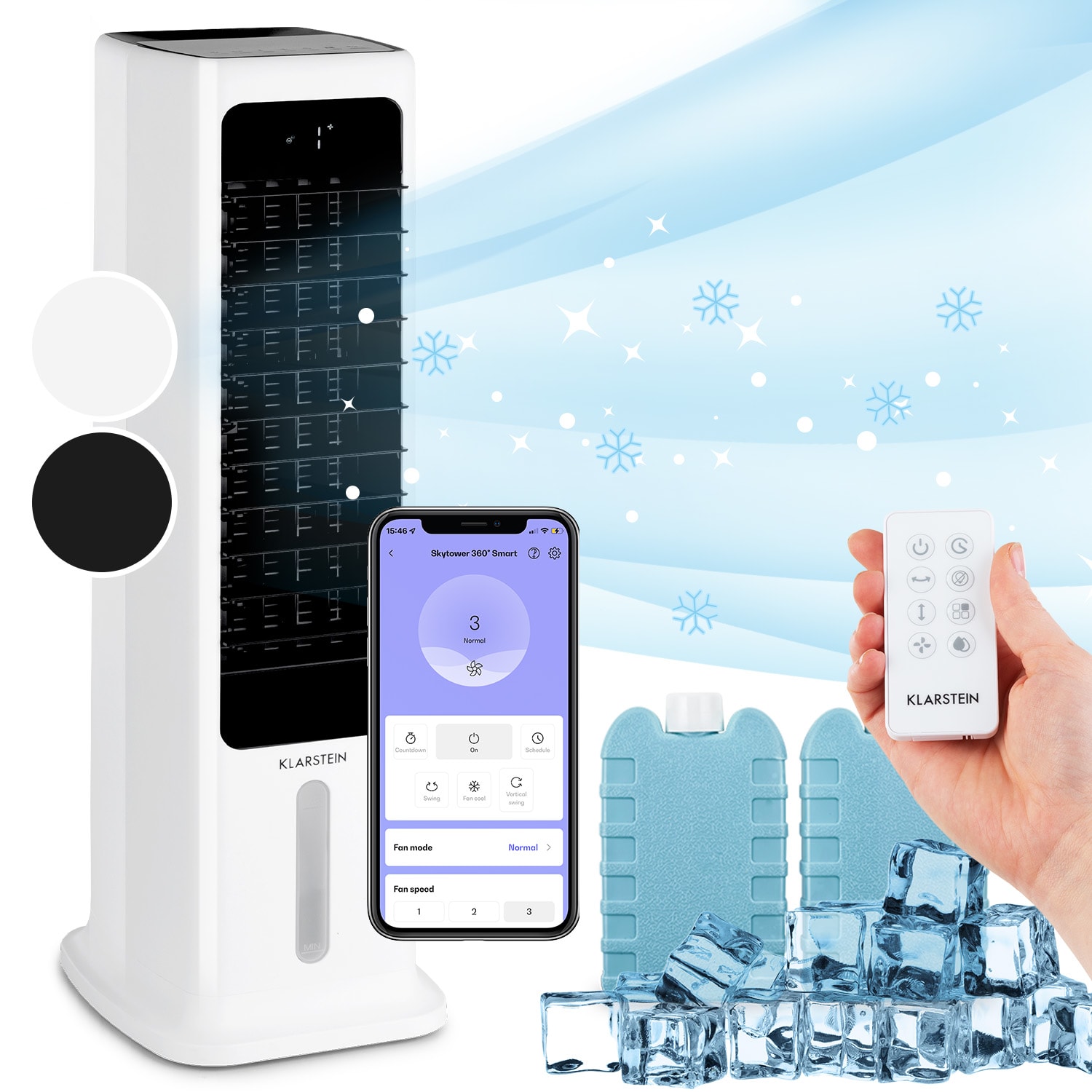 E-shop Klarstein Skytower 360° Smart, ochladzovač vzduchu, 60 W, 450 m³/h, 6 litrov, prenosný