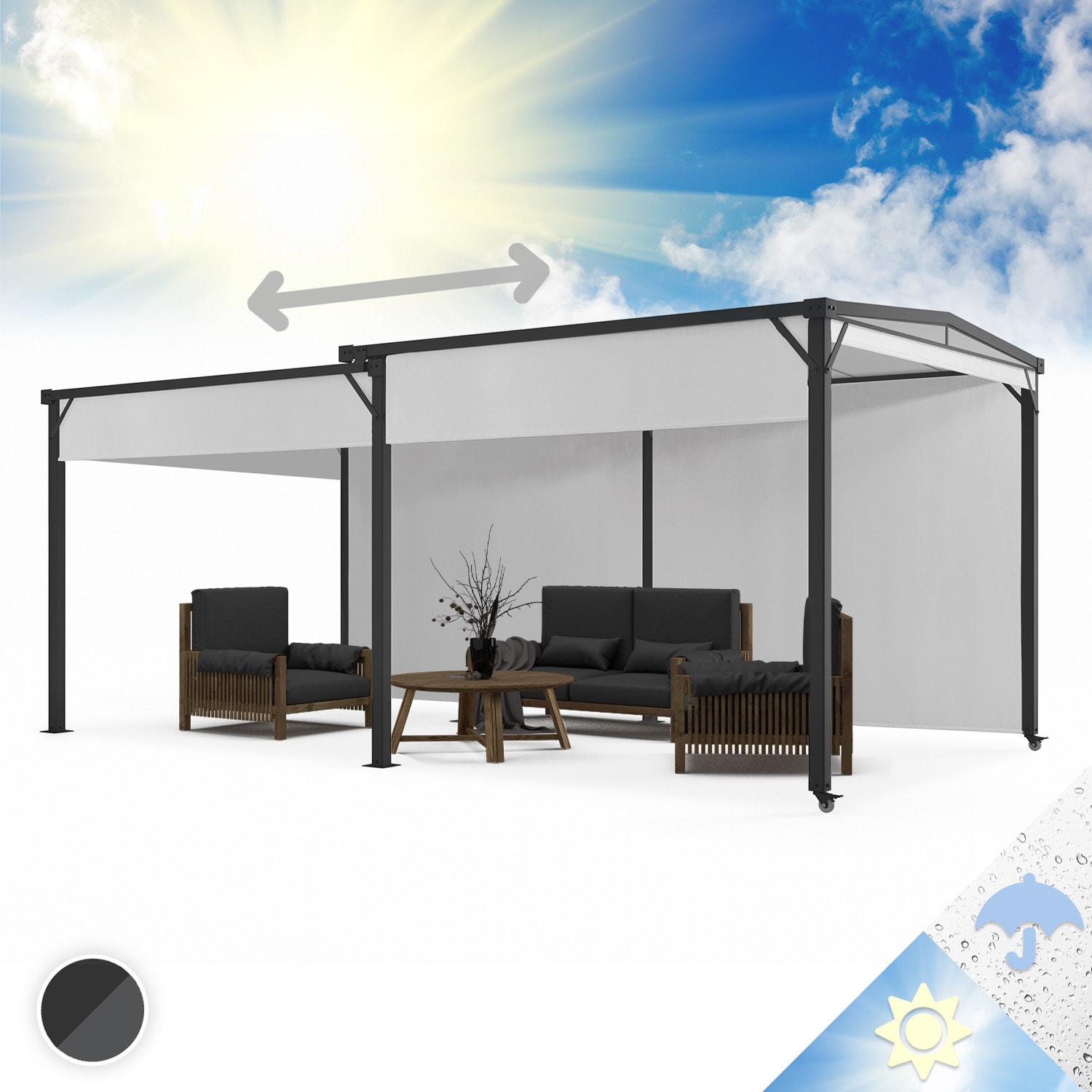 Blumfeldt pantheon solid sky expand, pavilon, oldalfalak, 3 × 3 - 5,6 m, alumínium