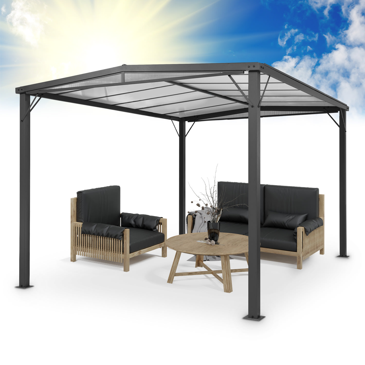 Blumfeldt Pantheon Solid Sky Flat, pergola, přístřešek, 3x4m, polykarbonát