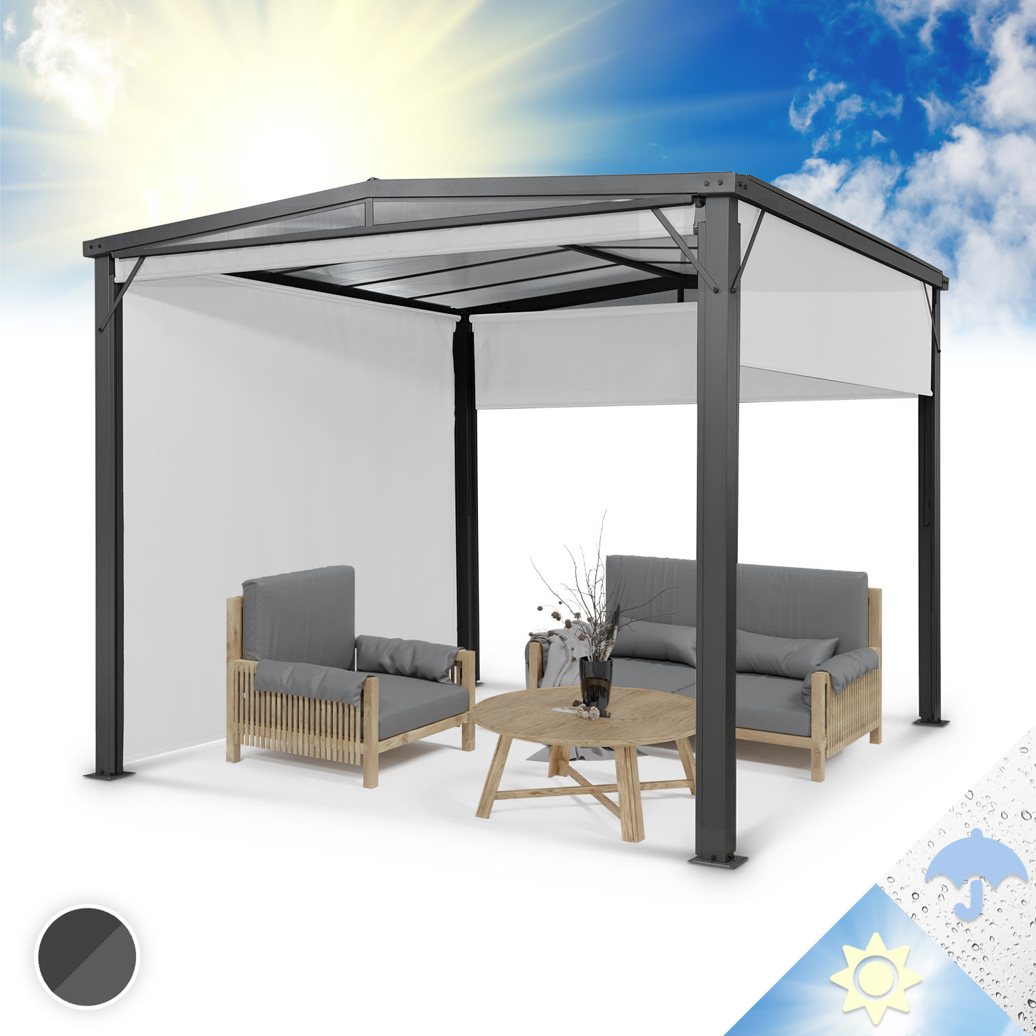 Blumfeldt Pantheon Cortina Solid Sky, pergola, přístřešek, 3 × 3 m, polykarbonát